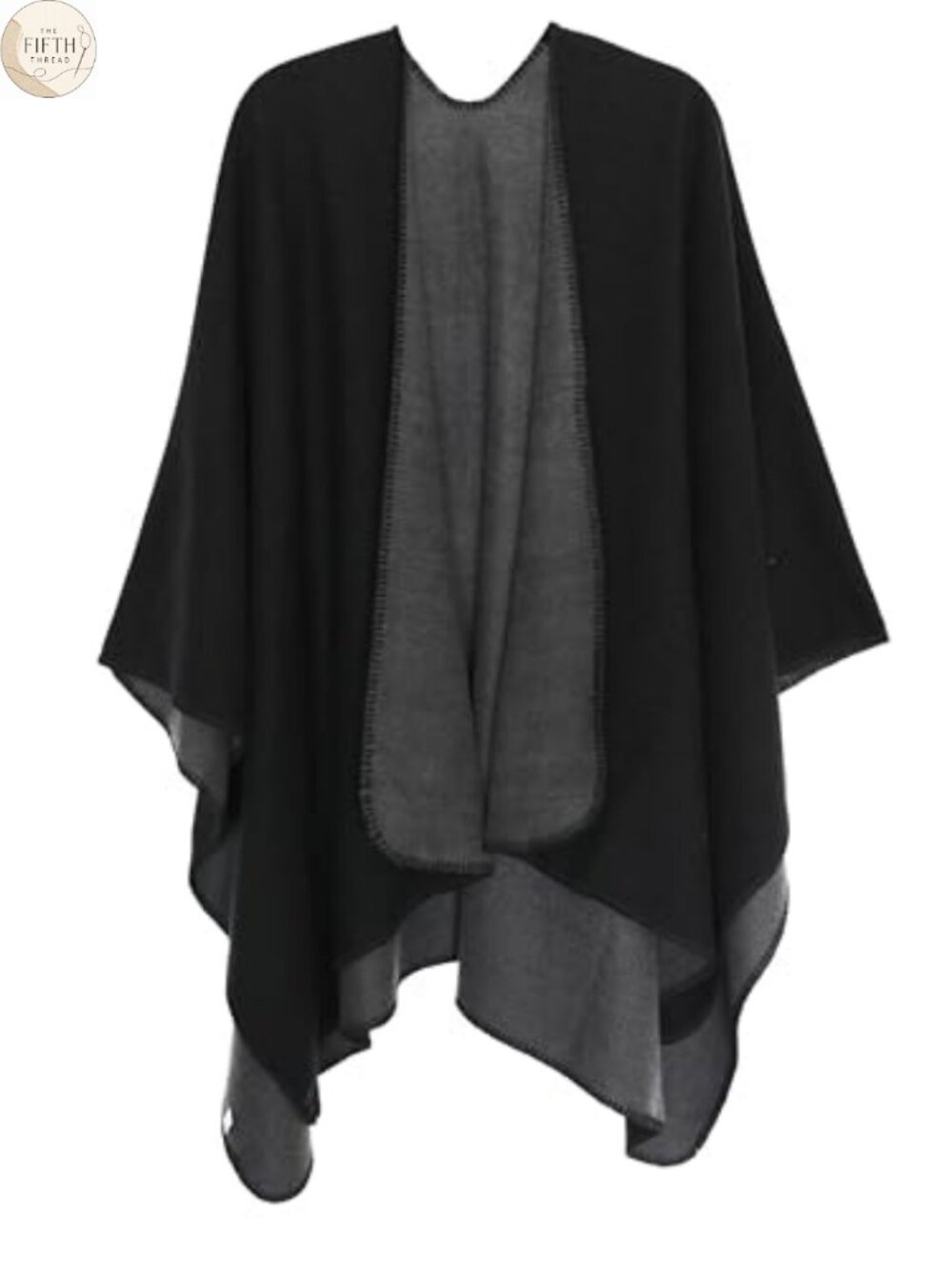 Womens Reversible Cashmere-Feeling Poncho Shawl Wrap Open Front Cape One Size